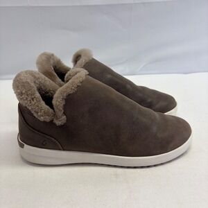 OluKai Malua Hulu Women Size 9 Espresso Leather Shearling Booties Slip On Cozy